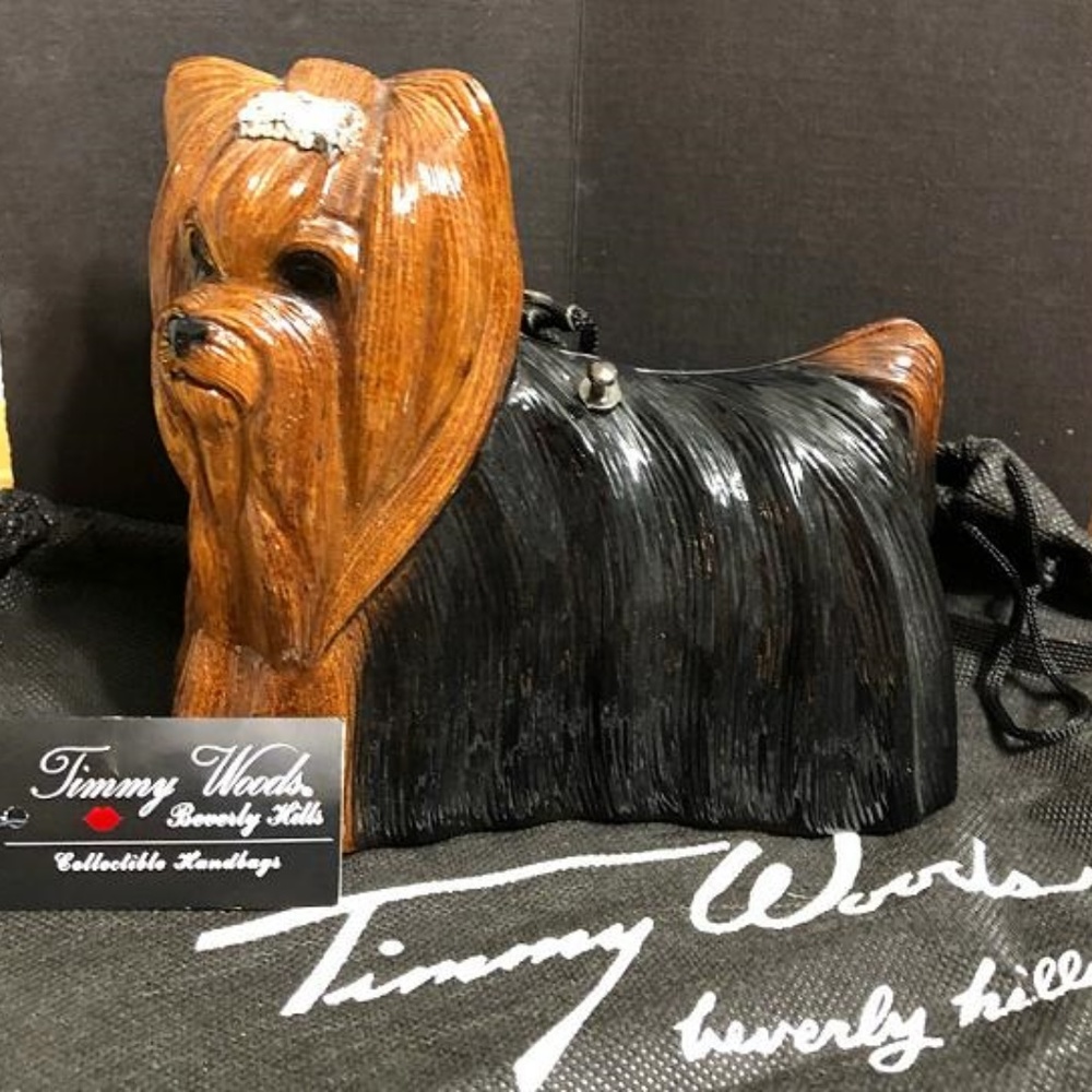 TIMMY WOODS YORKIE HANDBAG WITH RHINESTONE BOW